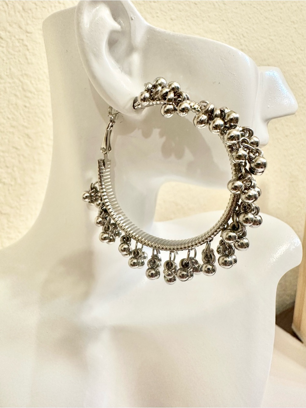 Silver Beaded Hoop Earrings - Women Jewelry